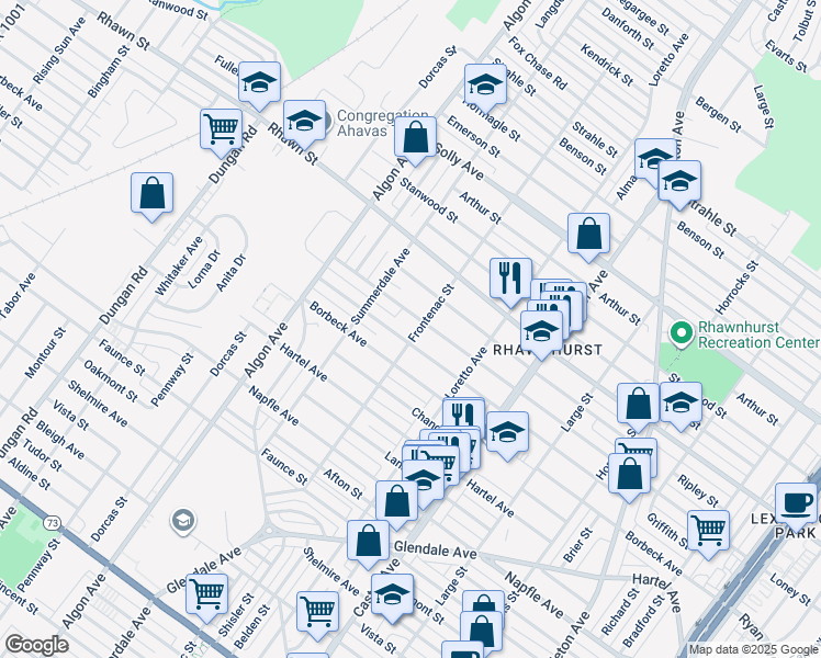map of restaurants, bars, coffee shops, grocery stores, and more near 7922 Frontenac Street in Philadelphia