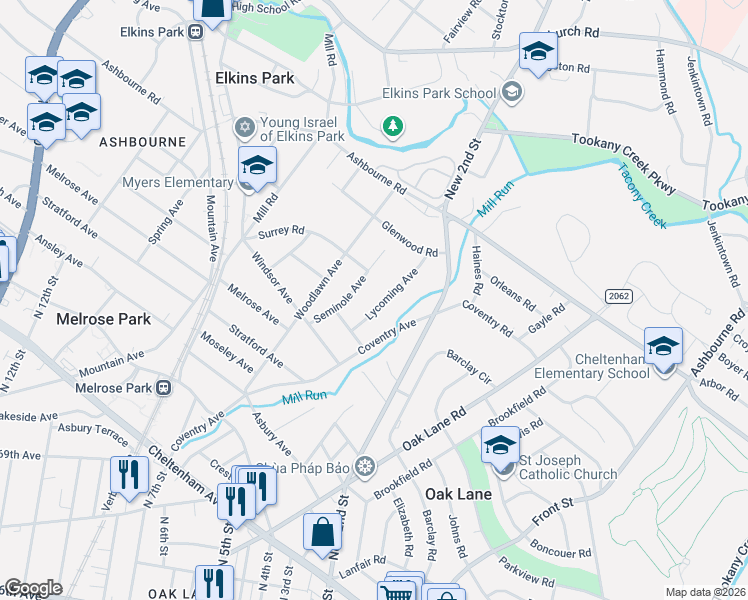 map of restaurants, bars, coffee shops, grocery stores, and more near 7613 Lycoming Avenue in Melrose Park