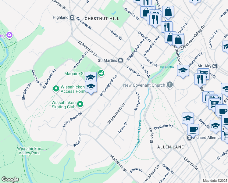 map of restaurants, bars, coffee shops, grocery stores, and more near 429 W Moreland Ave in Philadelphia
