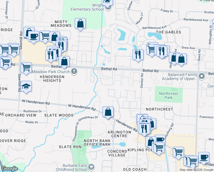 map of restaurants, bars, coffee shops, grocery stores, and more near 2373 Graydon Boulevard in Columbus