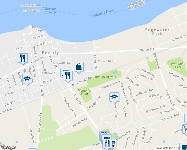 map of restaurants, bars, coffee shops, grocery stores, and more near 19 Railroad Avenue in Beverly