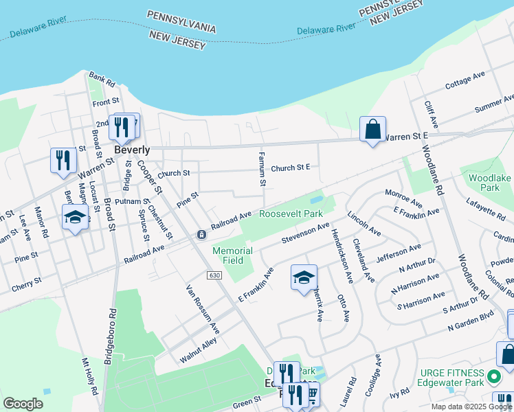 map of restaurants, bars, coffee shops, grocery stores, and more near 19 Railroad Avenue in Beverly