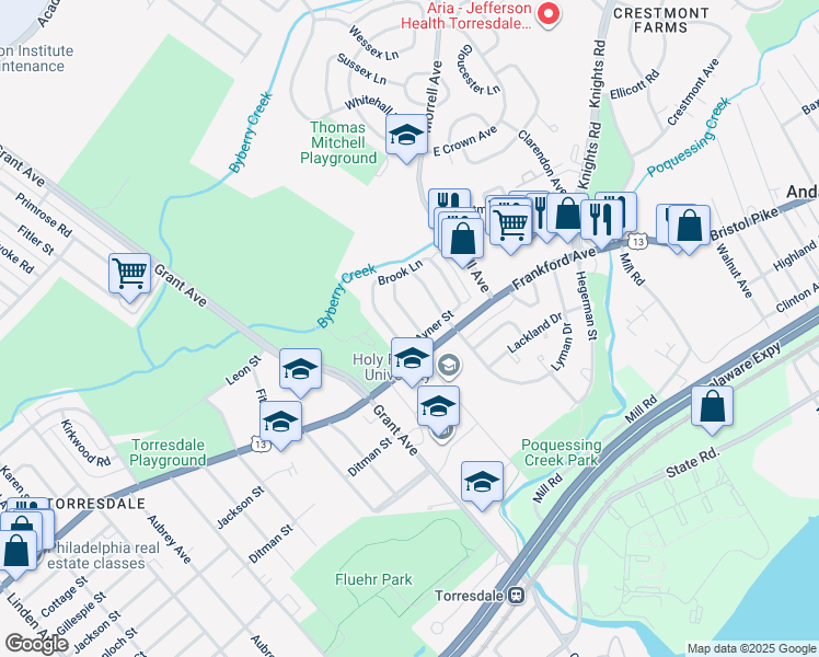 map of restaurants, bars, coffee shops, grocery stores, and more near 3988 Constance Road in Philadelphia