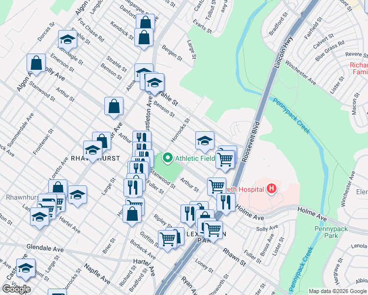 map of restaurants, bars, coffee shops, grocery stores, and more near 2234 Emerson Street in Philadelphia