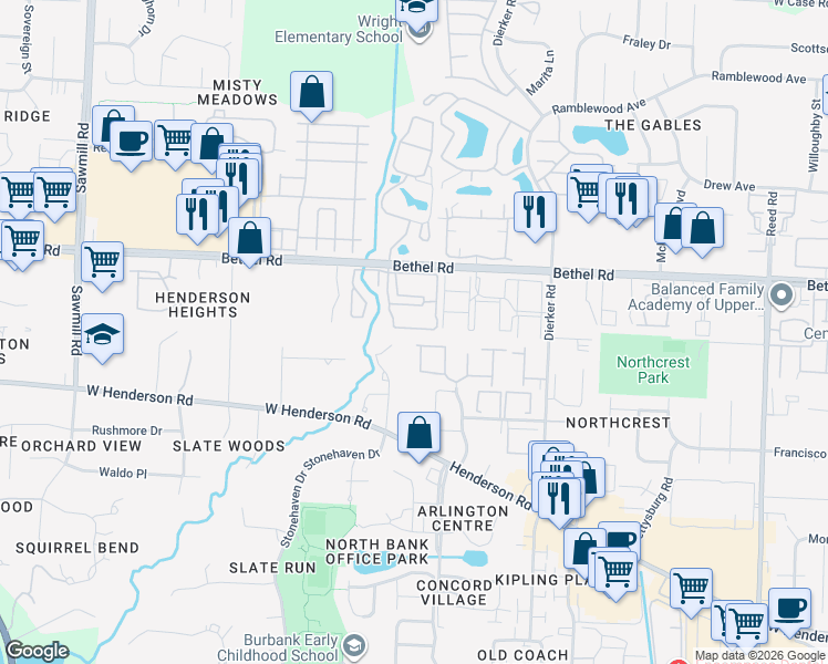 map of restaurants, bars, coffee shops, grocery stores, and more near 2373 Graydon Boulevard in Columbus