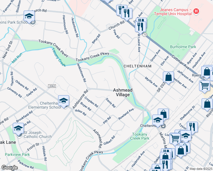 map of restaurants, bars, coffee shops, grocery stores, and more near 536 Ashbourne Road in Montgomery County