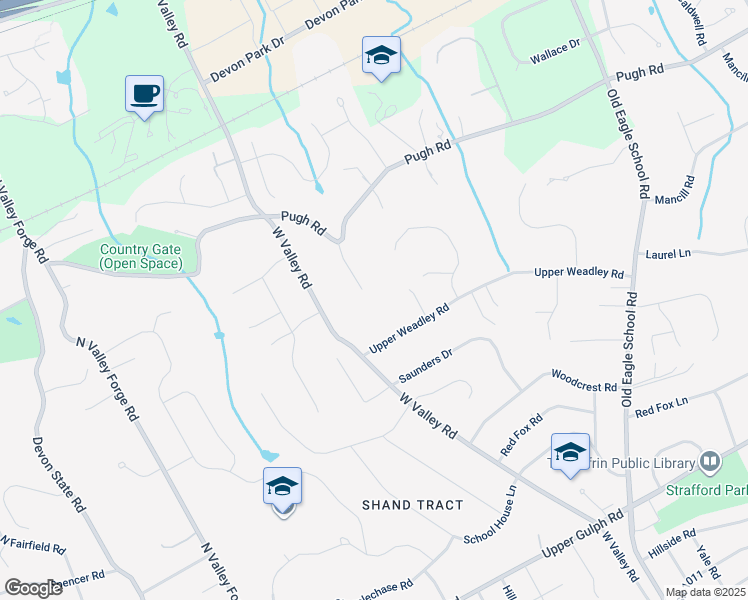 map of restaurants, bars, coffee shops, grocery stores, and more near 610 Jeffrey Lane in Wayne