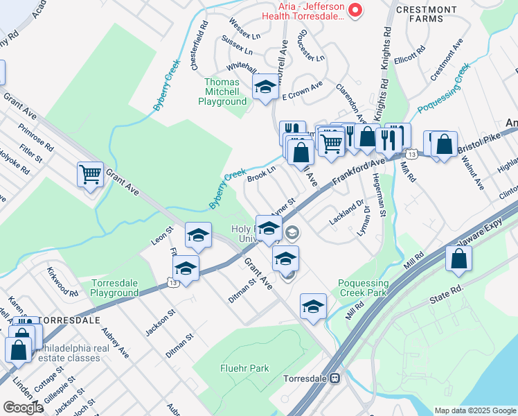map of restaurants, bars, coffee shops, grocery stores, and more near 3981 Stevenson Street in Philadelphia
