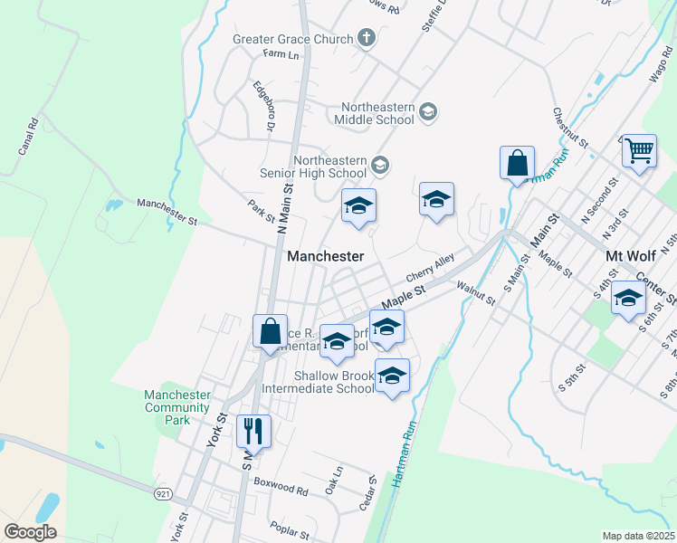 map of restaurants, bars, coffee shops, grocery stores, and more near 213 Cooper Street in Manchester