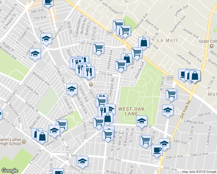 map of restaurants, bars, coffee shops, grocery stores, and more near 1929 71st Avenue in Philadelphia