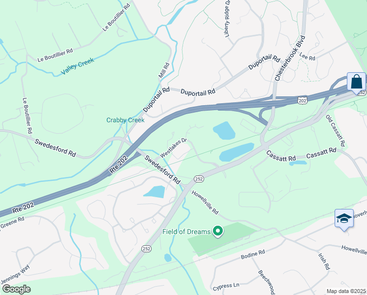 map of restaurants, bars, coffee shops, grocery stores, and more near 1050 Westlakes Drive in Berwyn