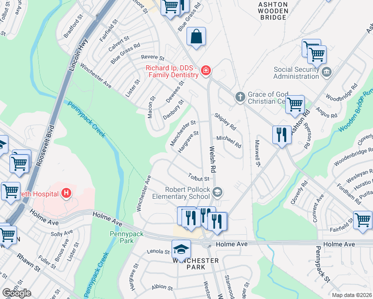 map of restaurants, bars, coffee shops, grocery stores, and more near 2723 Taunton Street in Philadelphia