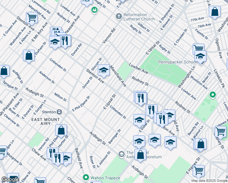 map of restaurants, bars, coffee shops, grocery stores, and more near 827 E Upsal St in Philadelphia