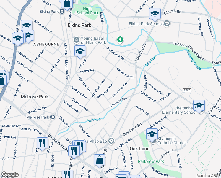map of restaurants, bars, coffee shops, grocery stores, and more near 7613 Seminole Avenue in Melrose Park