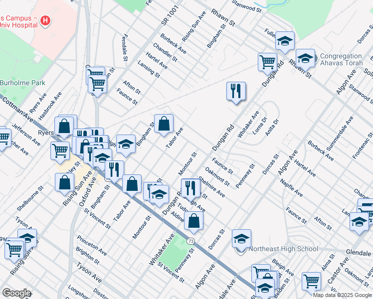 map of restaurants, bars, coffee shops, grocery stores, and more near 7529 Claridge Street in Philadelphia