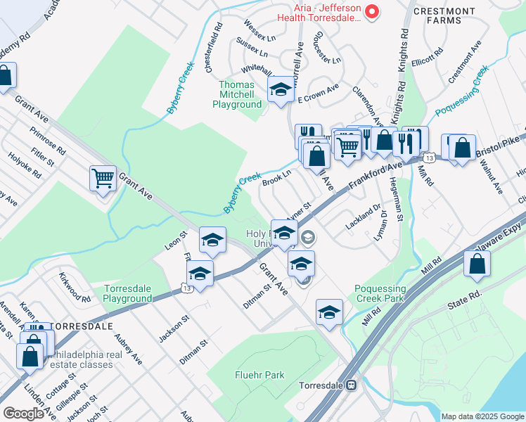 map of restaurants, bars, coffee shops, grocery stores, and more near 3950 Stevenson Street in Philadelphia