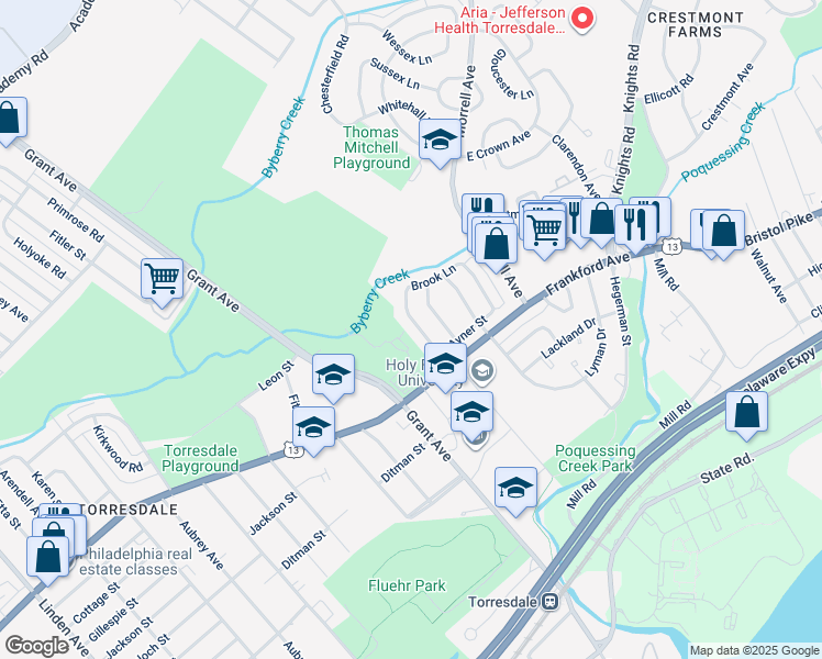 map of restaurants, bars, coffee shops, grocery stores, and more near 3950 Stevenson Street in Philadelphia