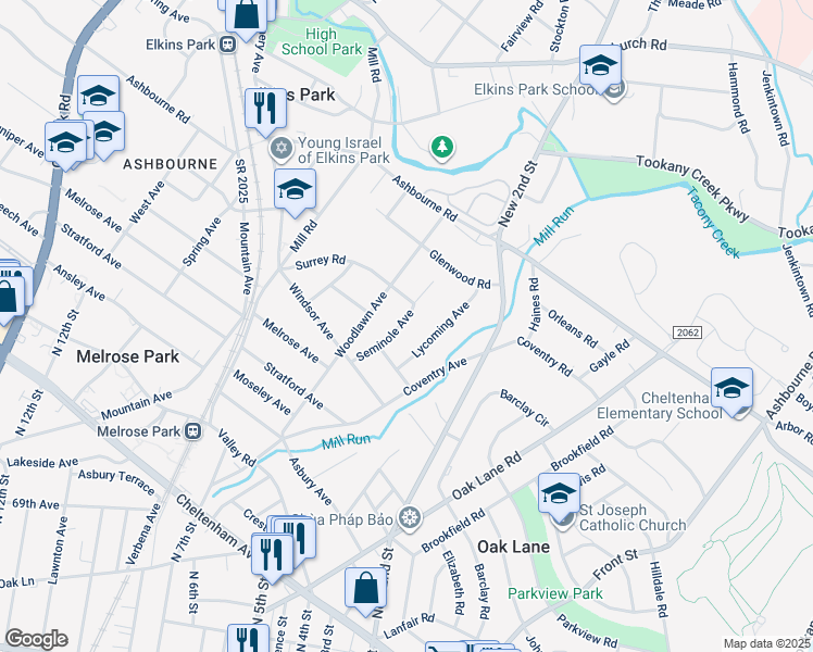 map of restaurants, bars, coffee shops, grocery stores, and more near 7613 Seminole Avenue in Melrose Park
