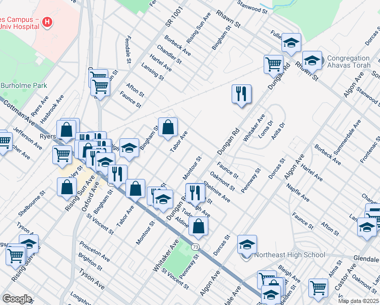 map of restaurants, bars, coffee shops, grocery stores, and more near 7529 Claridge Street in Philadelphia