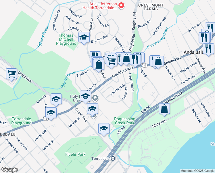 map of restaurants, bars, coffee shops, grocery stores, and more near 9854 Garvey Drive in Philadelphia