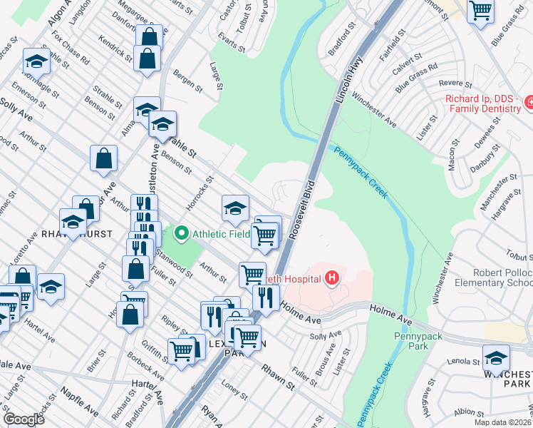 map of restaurants, bars, coffee shops, grocery stores, and more near 2338 Benson Street in Philadelphia