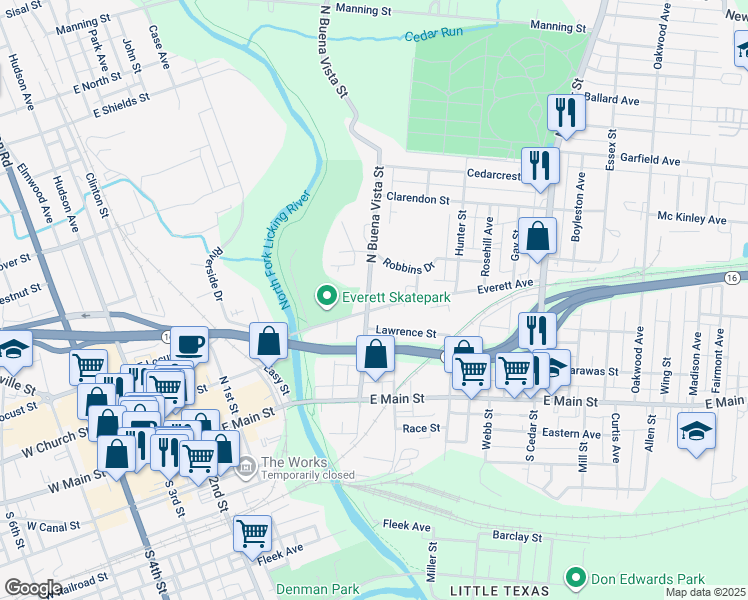 map of restaurants, bars, coffee shops, grocery stores, and more near 84 North Buena Vista Street in Newark