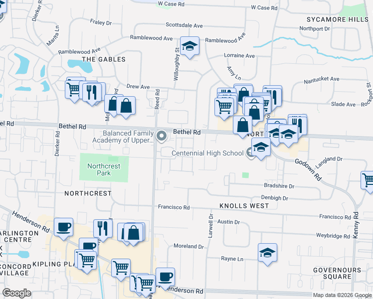 map of restaurants, bars, coffee shops, grocery stores, and more near 5096 Sansom Court in Columbus