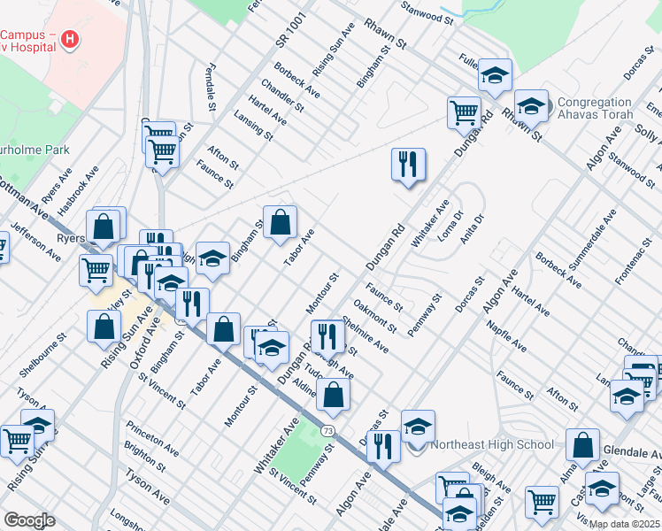 map of restaurants, bars, coffee shops, grocery stores, and more near 1242 Faunce Street in Philadelphia