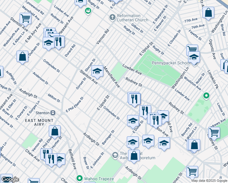 map of restaurants, bars, coffee shops, grocery stores, and more near 904 East Upsal Street in Philadelphia