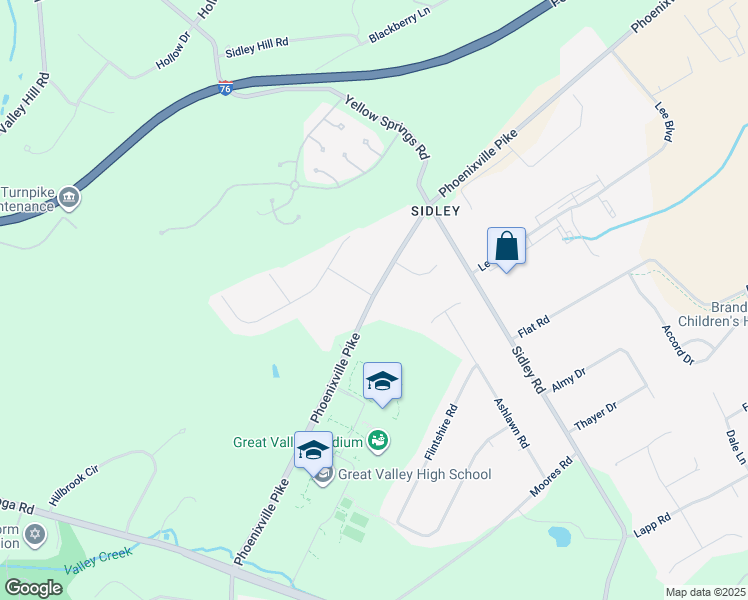 map of restaurants, bars, coffee shops, grocery stores, and more near 273 Phoenixville Pike in Malvern