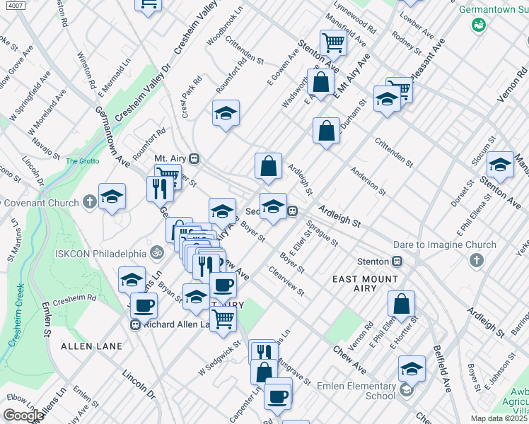 map of restaurants, bars, coffee shops, grocery stores, and more near 245 Sydney Street in Philadelphia