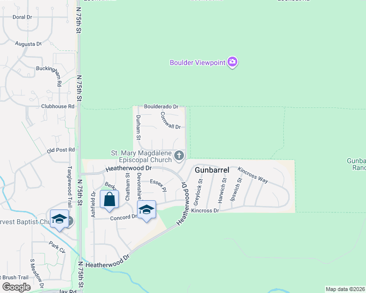 map of restaurants, bars, coffee shops, grocery stores, and more near 7870 Durham Way in Boulder