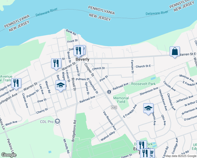 map of restaurants, bars, coffee shops, grocery stores, and more near 529 Cooper Street in Beverly