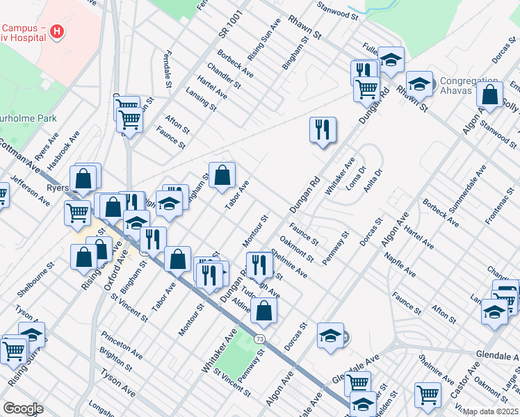 map of restaurants, bars, coffee shops, grocery stores, and more near 1240 Faunce Street in Philadelphia