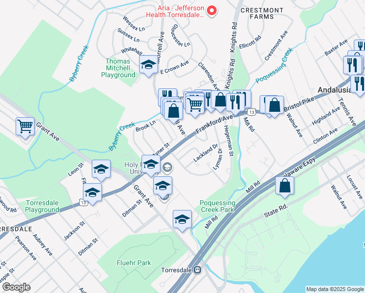 map of restaurants, bars, coffee shops, grocery stores, and more near 3999 Rowena Drive in Philadelphia