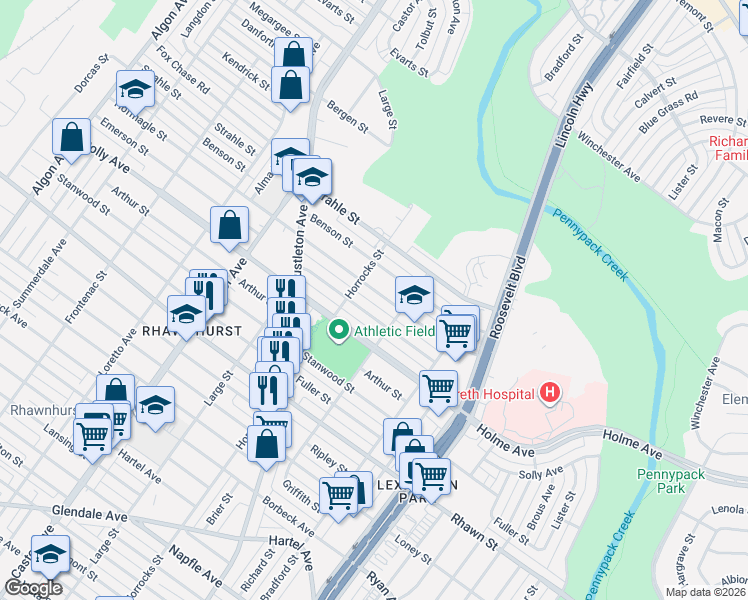 map of restaurants, bars, coffee shops, grocery stores, and more near 2208 Benson Street in Philadelphia