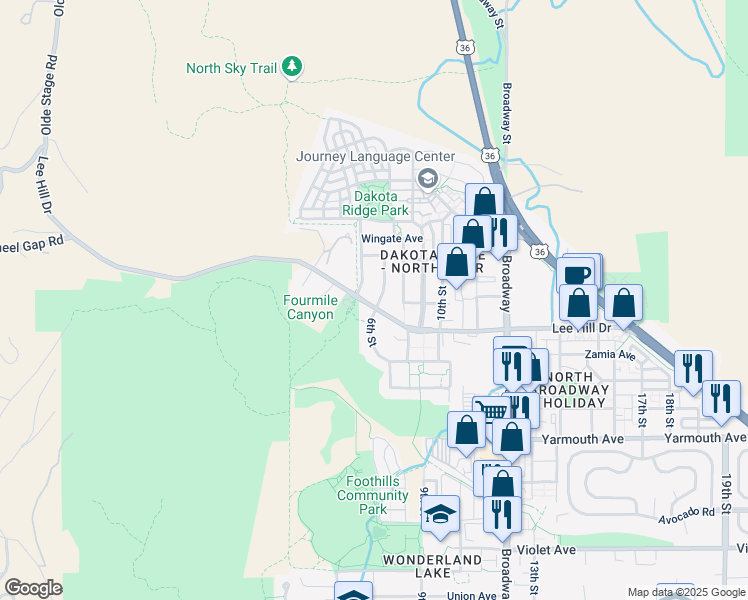 map of restaurants, bars, coffee shops, grocery stores, and more near 4835 6th Street in Boulder