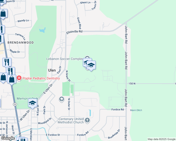 map of restaurants, bars, coffee shops, grocery stores, and more near 1810 North Grant Street in Lebanon
