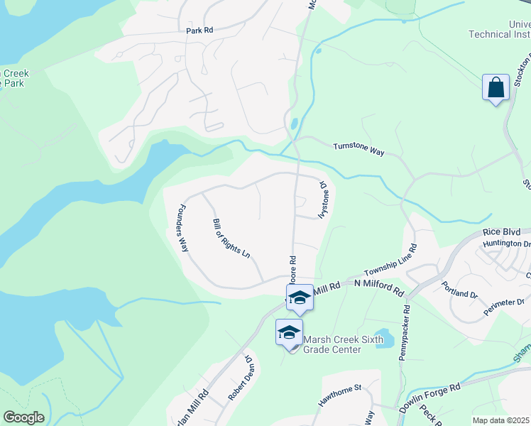 map of restaurants, bars, coffee shops, grocery stores, and more near 207 Liberty Bell Circle in Downingtown