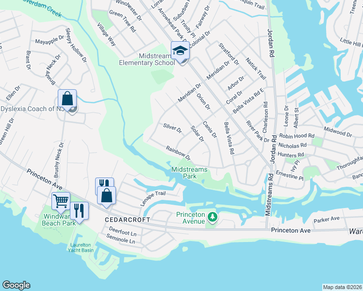 map of restaurants, bars, coffee shops, grocery stores, and more near 115 Silver Drive in Brick Township