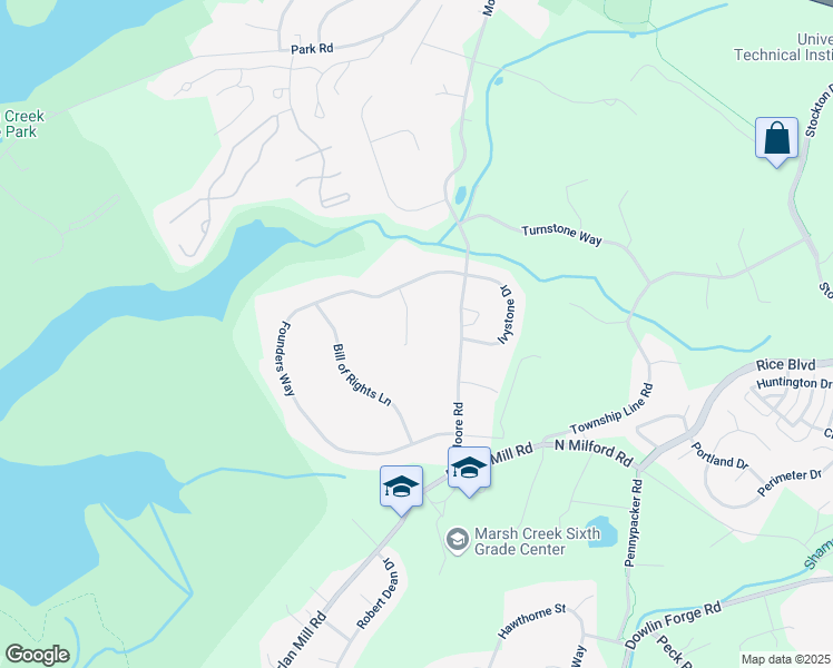 map of restaurants, bars, coffee shops, grocery stores, and more near 207 Liberty Bell Circle in Downingtown