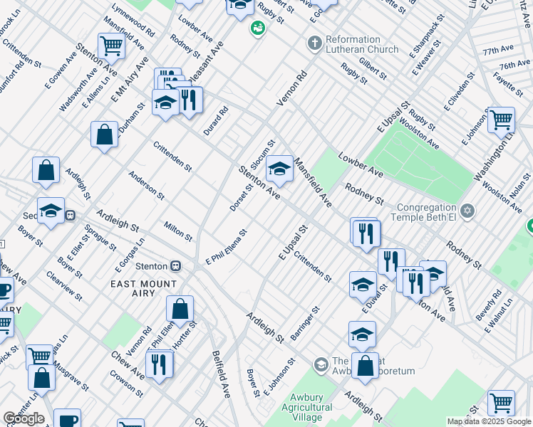 map of restaurants, bars, coffee shops, grocery stores, and more near 812 East Phil Ellena Street in Philadelphia