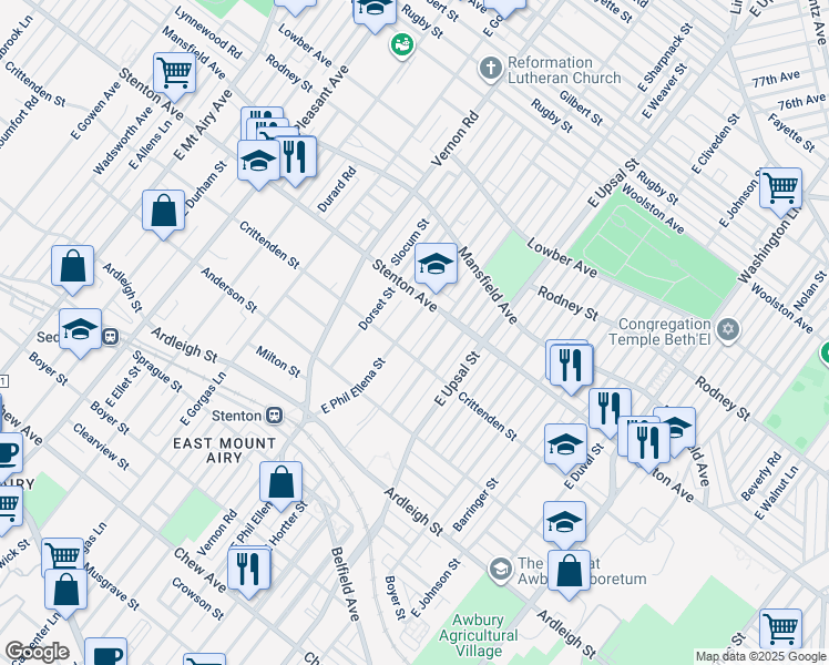 map of restaurants, bars, coffee shops, grocery stores, and more near 812 East Phil Ellena Street in Philadelphia