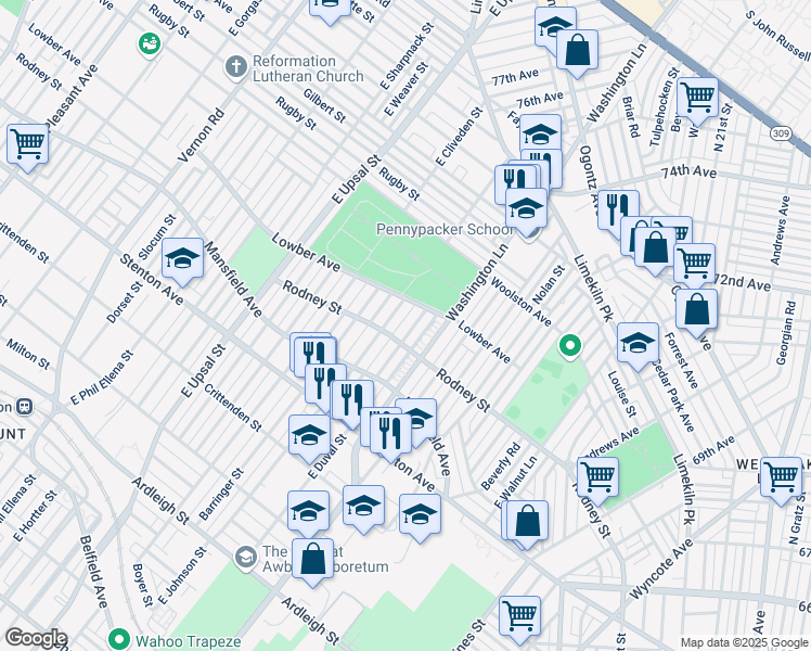 map of restaurants, bars, coffee shops, grocery stores, and more near 1626 East Johnson Street in Philadelphia