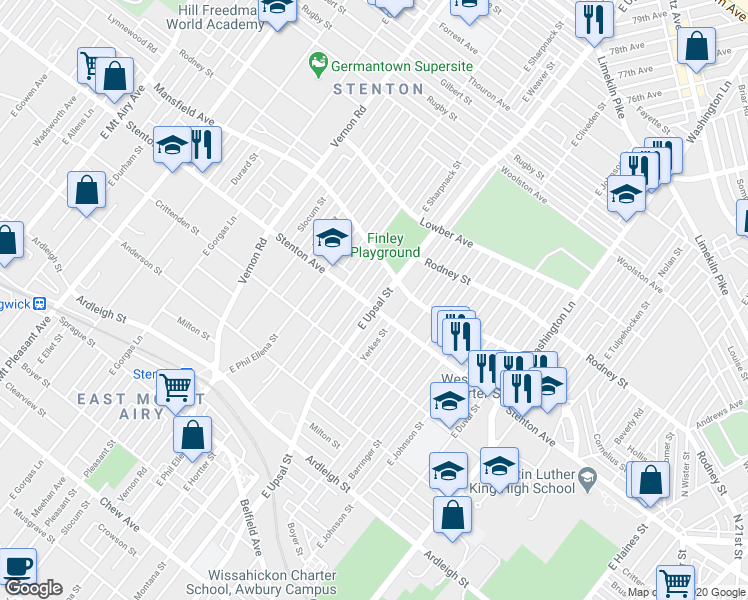 map of restaurants, bars, coffee shops, grocery stores, and more near 910 East Sharpnack Street in Philadelphia