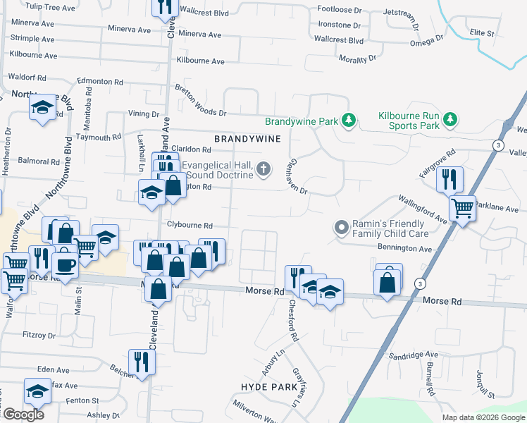 map of restaurants, bars, coffee shops, grocery stores, and more near 4439 Berthstone Drive in Columbus