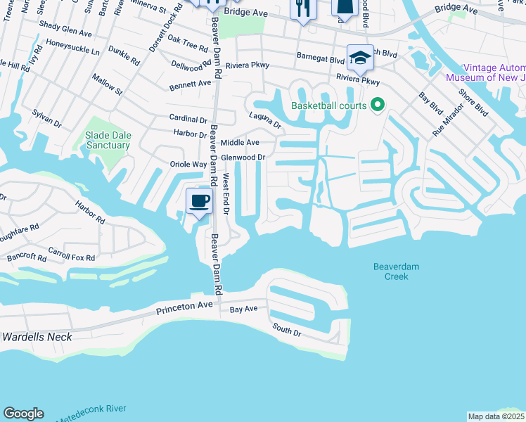 map of restaurants, bars, coffee shops, grocery stores, and more near 1648 Center Street in Point Pleasant