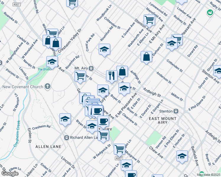 map of restaurants, bars, coffee shops, grocery stores, and more near 7203 Howard Terrace in Philadelphia