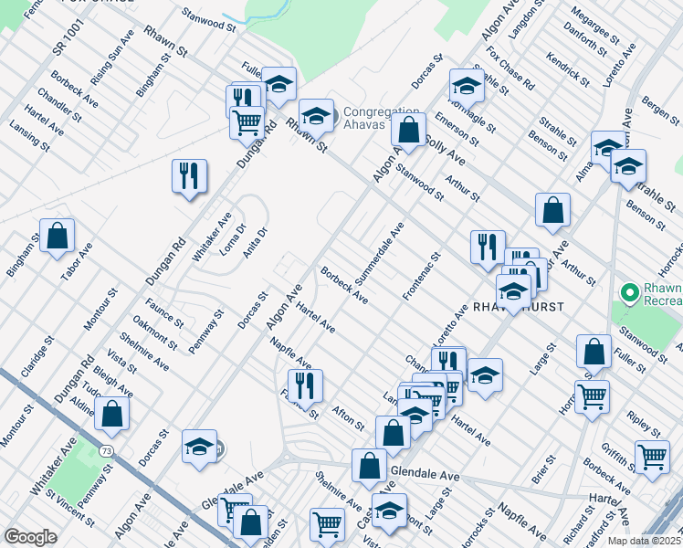 map of restaurants, bars, coffee shops, grocery stores, and more near 1623 Borbeck Ave in Philadelphia