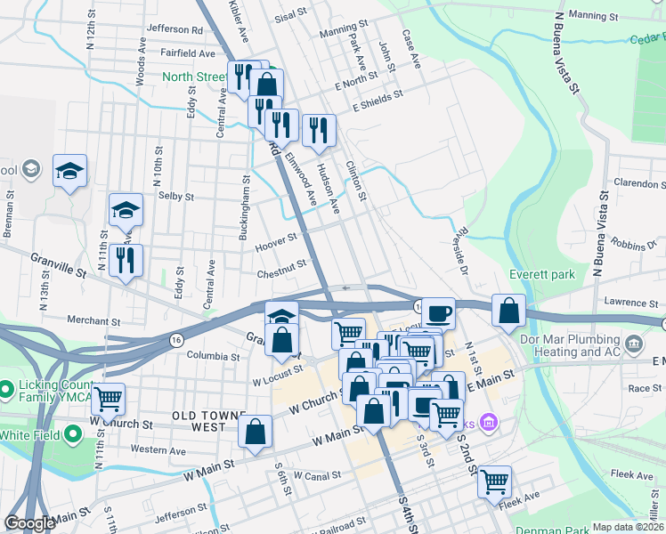 map of restaurants, bars, coffee shops, grocery stores, and more near 210 Mount Vernon Road in Newark